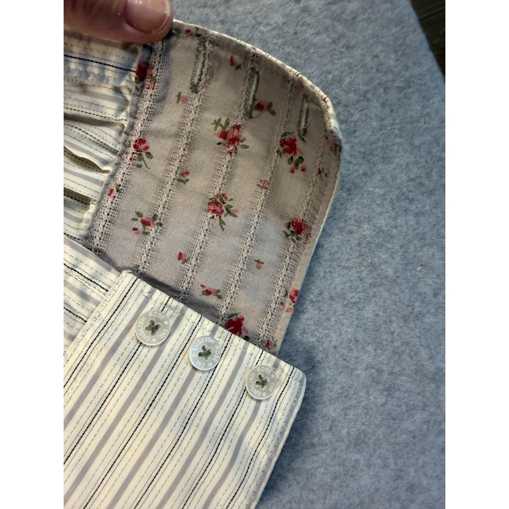 English Rose by EL Blouse Gray Stripe Long Sleeve Embroidered Cotton Sz L SKU242 - Picture 11 of 12